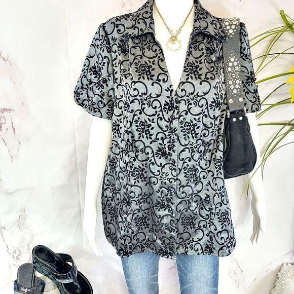 Lane Bryant velvet flocked shirt - Picture 1 of 6
